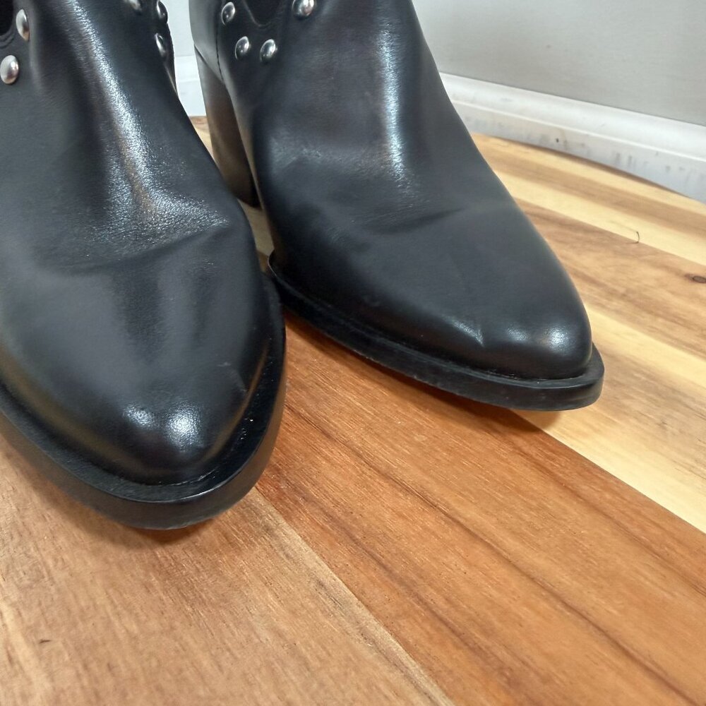 COACH Women's CM600 Black Leather Suede Studded Western Ankle Bootie Size 10B - Picture 2 of 11
